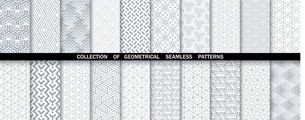 Geometric set of seamless gray and white patterns. Simple vector graphics.