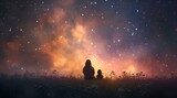 Fototapeta Kosmos - Mother and Child and the Starry Sky