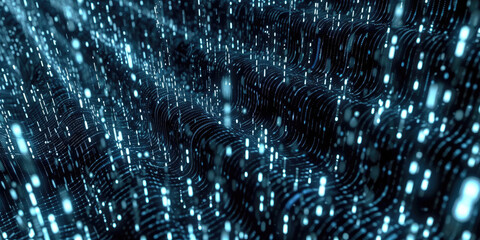 blur binary data with dots and lines. Depth of field effect applied. Concept for big data, deep machine learning, artificial intelligence, business technology background