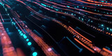 Fototapeta Przestrzenne - 3d abstract fast moving lines. High speed motion blur. curved blue and red light path trail with bokeh blur effect. , The concept of technology and information data transfer. Abstract digital