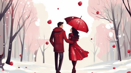 Wall Mural - Illustration of a couple of men and women dating romantic full of love.. valentine love woman and man winter