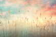 Sunset on the meadow with reeds, retro toned