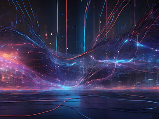 As bits and bytes traverse through the cables, a mesmerizing dance of light unfolds, creating an intricate web of glowing pathways. AI Generated