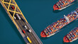 Highway traffic on the bridge below is the sea with ships rushing below. Mix cars and goods into a picture of transportation and industry.