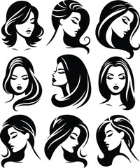 Wall Mural - set of faces, silhouette of women