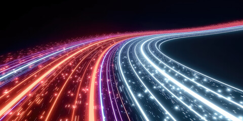 Wall Mural - curved blue and red pink white light path trail. the concept of technology and information transfer.