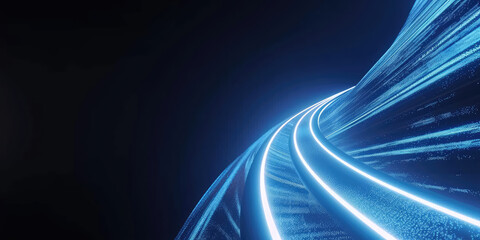 Wall Mural - blue glowing light path trail., the concept of technology and information transfer. abstract digital