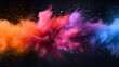 Explosion of colored powder on black background, generative ai