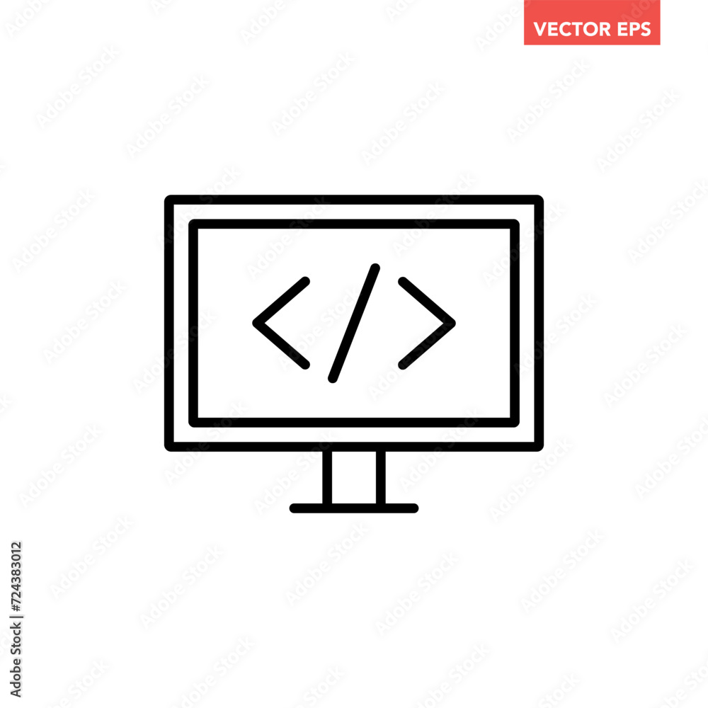 Black single coding computer line icon, simple programming computer ...