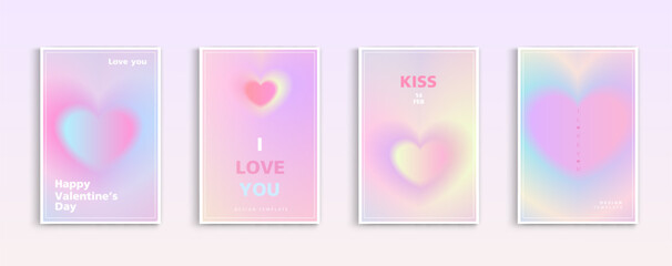 Happy Valentine's Day greeting cards. trendy gradients for brochures, advertising and postcard. romantic cute event flyers for banners or mobile social posts. vector design.