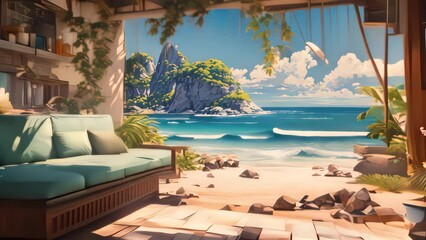 Wall Mural - drawing tropical beach summer abstract background. generative ai.