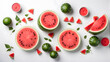 Fresh watermelon slices on white background, top view.