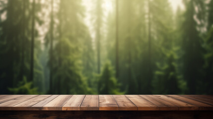 Poster - Empty wooden table with green background