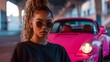 Girl model with hot pink super car