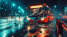 Bus Crash Dangerous Accident On The Road At Night