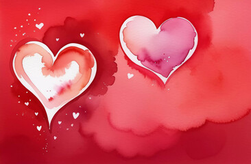 Wall Mural - watercolor hearts on a red background. background for your design with copy space. generative ai