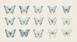 © Junnie - Set of butterfly vintage tattoo hand drawn style. Monochrome vector.
