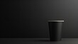 A sleek black paper cup photo amidst a dark backdrop, big space, Generative AI.
