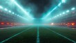 Stadium illuminated by bright lights at night. empty football field, pre-game ambience. sports event backdrop. atmospheric arena lighting. AI