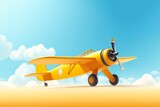 Fototapeta Dinusie - Bright yellow biplane, airplane. The Sky is light blue. Simple layout, simple 3D render