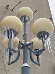 Canvas Print - Street lamp in icicles in winter