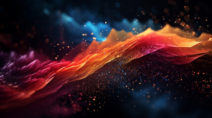 Canvas Print - Abstract visual effects, colorful light and shadow and particles interwoven together to form a flowing, wave-like unreal scene, technology scene