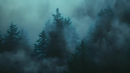 Wall Mural - as the fog envelops the forest the br ensembles dynamics shift and change like the shifting shapes o