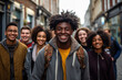 © Ruslan Gilmanshin - Happy young interracial students chatting with each other after class standing outside. Guy and girls wear casual clothes to study. Lifestyle concept, sincere emotions