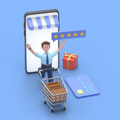 e-shop, shopping concept with characters. commercial checkout pay, ecommerce retail on device for cu