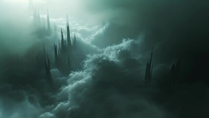 Wall Mural - a dreamy visual depicting eerie misty synthesizer waves weaving through a thick layer of fog shroude