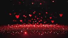 Heart Background, Love Hearts Particles Wallpaper, Wedding Hearts Particles Background, Valentine's Day Wallpaper, Glowing Hearts, And Lens Flare Light, Black Overlays Background
