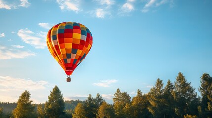 Wall Mural - A colorful hot air balloon soaring over a scenic landscape