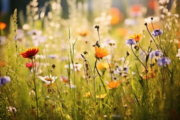 Wall Mural - The image of nature, herbs, flowers. The concept of spring. Screensaver, wallpaper.