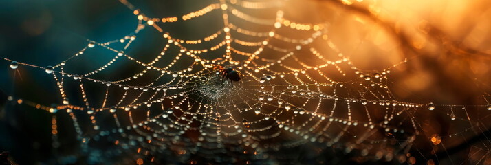 texture of cobwebs and intricate shapes covered with dew.Generative AI