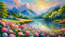 Beautiful Watercolor Nature Spring Landscape