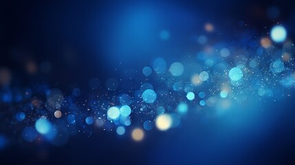 Wall Mural - Blue glowing particles on dark background with bokeh effect