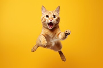 Happy cat jumping and having fun.