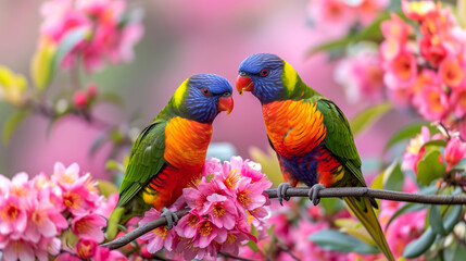 rainbow lorikeet on the tree, bird on branch with flower