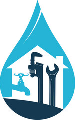 Wall Mural - Water tap and wrenches in a drop of water