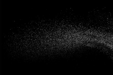 Sticker - White grainy texture. Abstract dust overlay. Grain noise. White explosion on black background. Splash light realistic effect. Vector illustration.	

