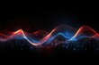 Dynamic abstract Blue and red waves, bright particles over black background. Sound and music visualization