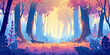 anime cartoon style woodland forest background banner, beautiful woods, generated ai
