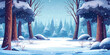 © dan - Beautiful snow covered woodland forest scene, video game style anime graphic illustrations, generated ai
