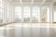 Heller, leerer Raum mit großen Fenstern, Interior-Design, erstellt mit generativer KI