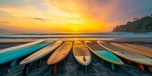 Surfboards At Sunset.