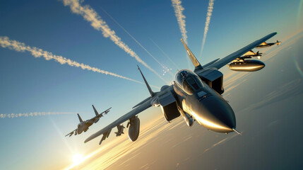 Wall Mural - View of a fighter jet above the clouds