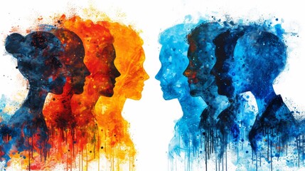 Two silhouettes of two people with different colored faces, AI