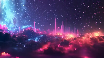 Wall Mural - vibrant equalizer lines shooting through a starry sky ilrating the power and universality of music.