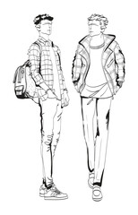 Wall Mural - Fashion man set. Sketch of a fashion man in a jacket on a white background. Autumn man. Street style