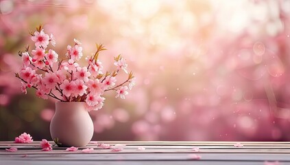 Wall Mural - springtime cherry blossoms sunny and bright pink sakura flowers. blurred background of trees floral 